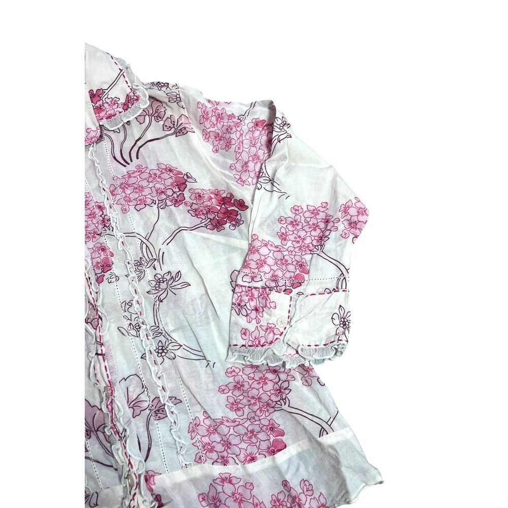 Anthropologie Floral Pintuck Ruffle Trim Cotton Blouse Size 10 - Picture 5 of 9